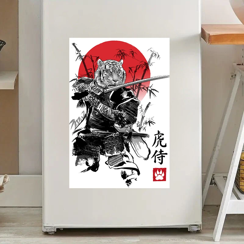 Tiger Samurai Wall Stickers, Bright Wall for Home Decoration, Vinyl Animal Decals, Art Wallpaper, Poster