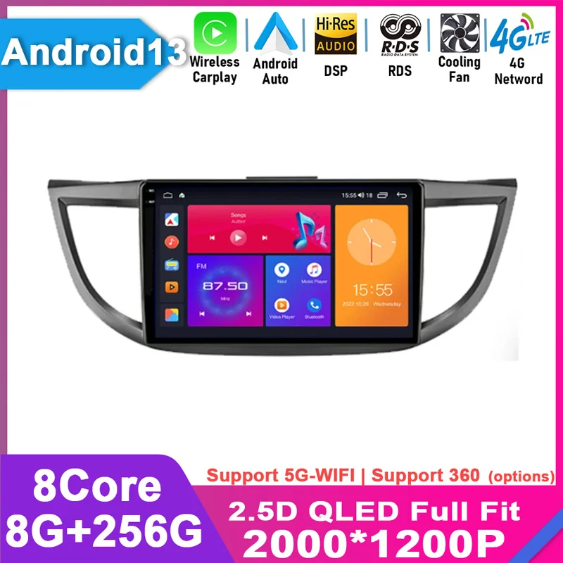 For Honda CRV CR-V 2011 2012 2013 2014 2015 2016 Carplay Android 13 Radio Mobil Multimedia Video Player Navigasi GPS 2din Screen