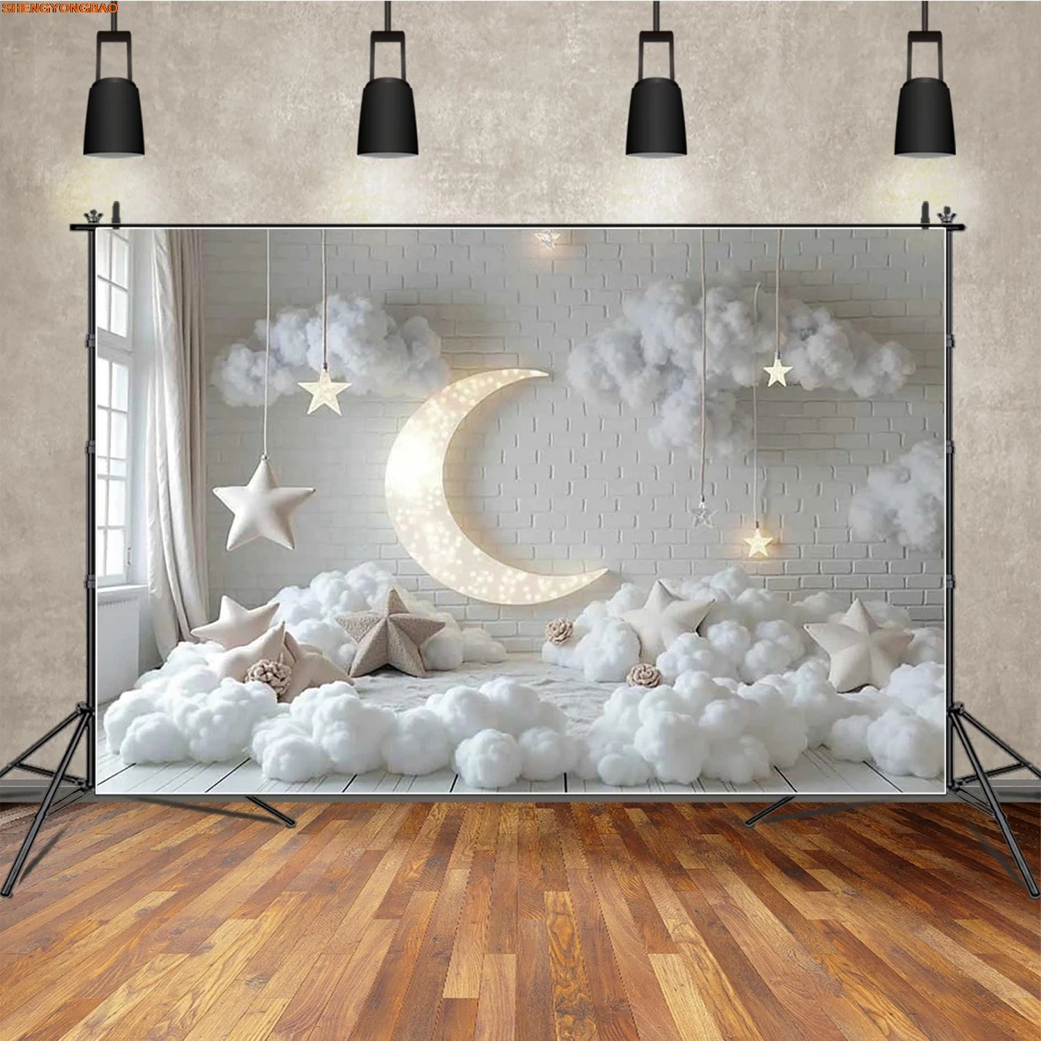 

Baby White Cloud Moon Photography Shooting Background Children 1st Birthday Photozone Backdrop Home Studio Decorations