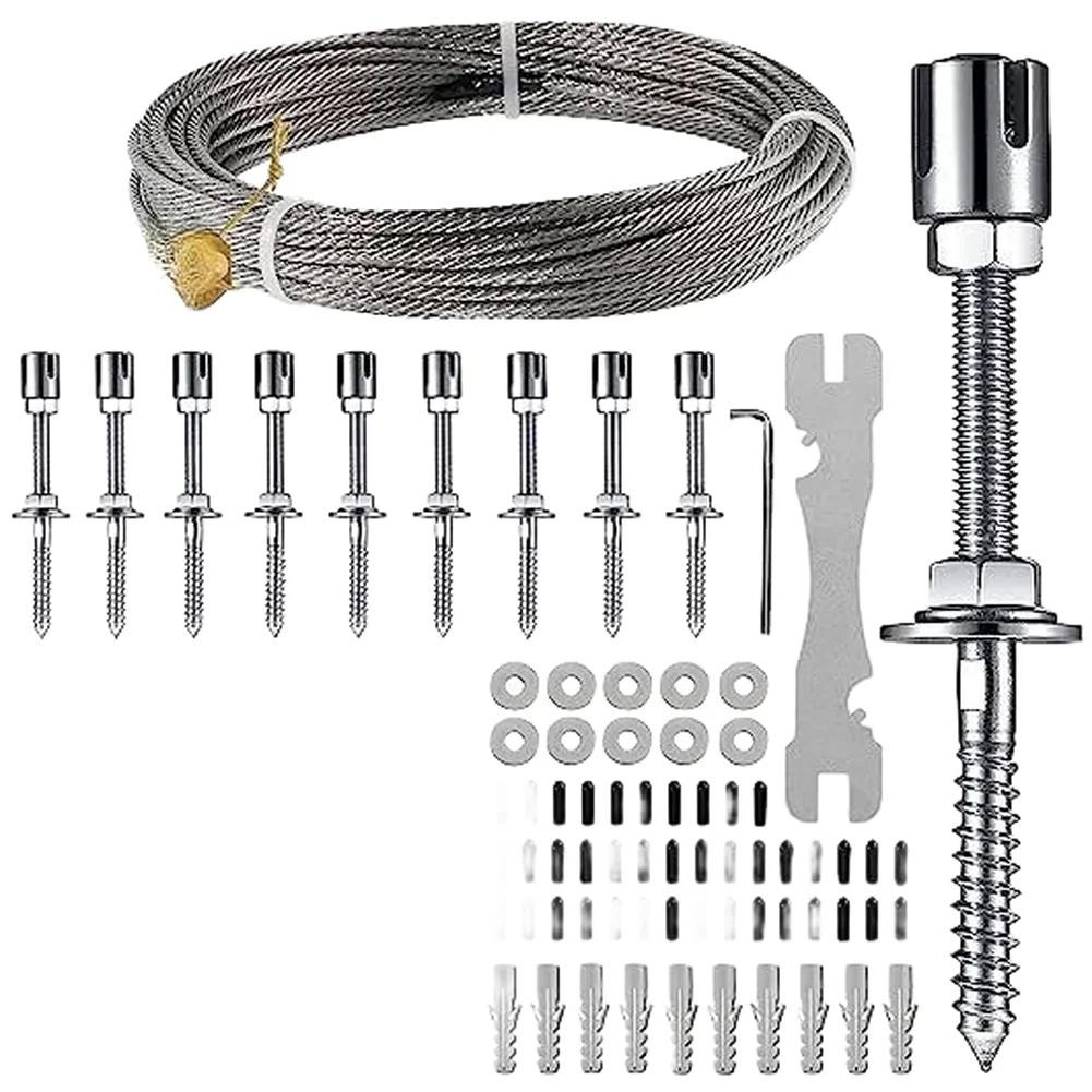 Stainless Steel 52 Foot Wire Rope Climbing System with for cross Buckle Screws for Garden Vines Vegetables and Ornamental Plants