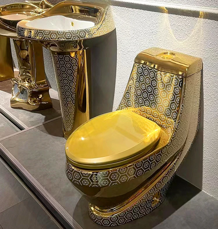 

Bathroom Ceramic Floor Gold Toilet and Sink Set