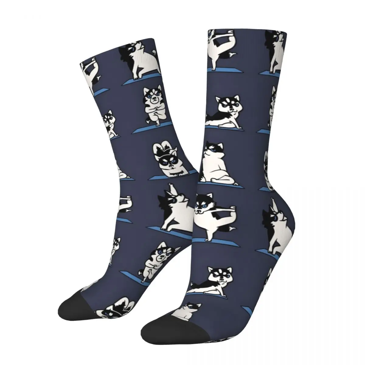 Happy Funny Husky Yoga Men's Socks Retro Harajuku Gym Hip Hop Novelty Casual Crew Crazy Sock Gift Printed