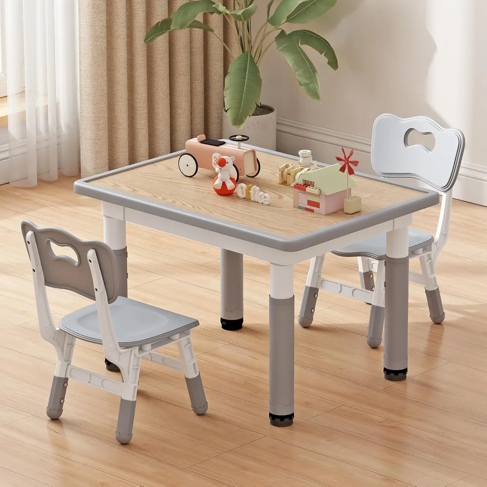 

Toddler Table and 2 Chairs, Kids Table and Chair Set Height Adjustable, Multifunctional kids Table for Reading, Drawing, Eating