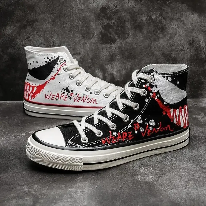영화 독 캔버스 신발 패션 애니메이션 캐주얼 하이 탑 스니커즈 하이틴 유니섹스 흑백 신발 만다린 오리 신발