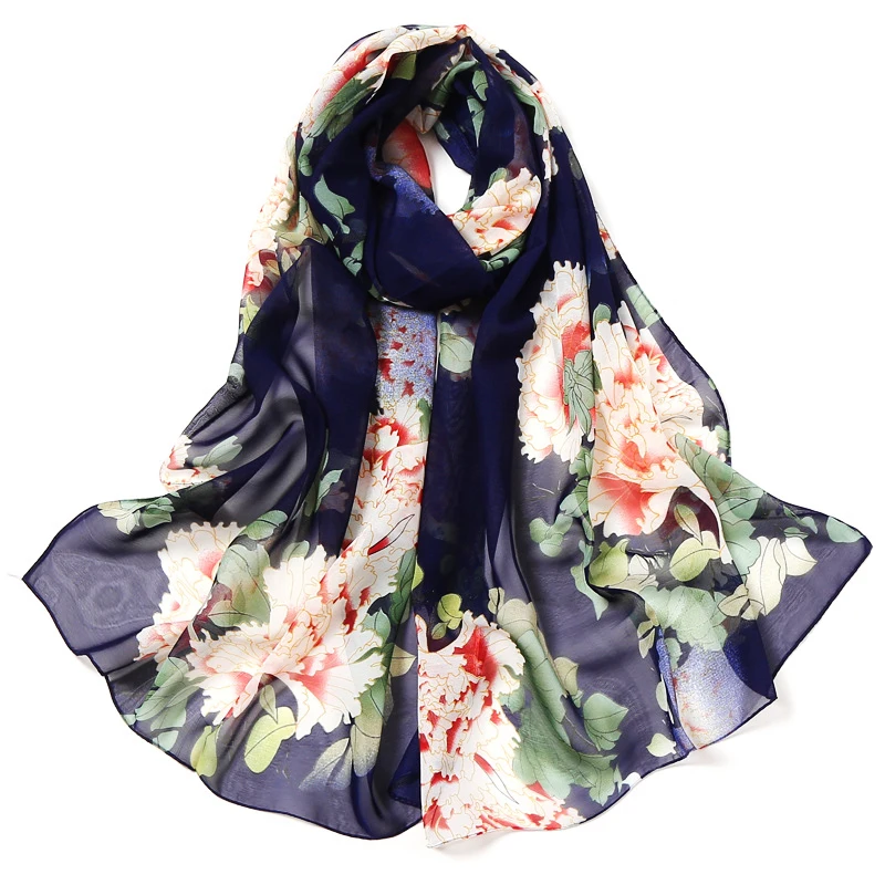 Georgette-chal de gasa con estampado Floral para mujer, bufanda de seda para playa, pañoletas largas, chal de playa, Foulard femenino