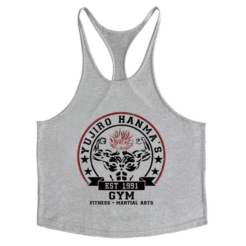 2026Men's Baki Graphic Cotton Tank Top, Summer Sleeveless Y-Back Vest for Gym Workout Muscle Training Athletic Active Undershirt