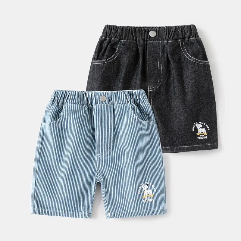 

Summer New Kids Fashion Denim Short Trousers Baby Boys Cartoon Striped Middle Pants Children Casual Shorts Clothing For 2-7Y