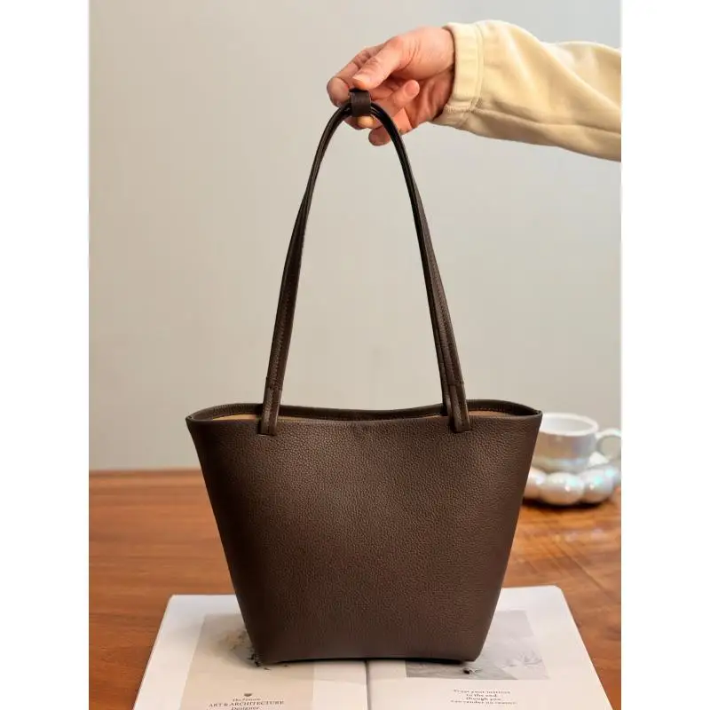 Dave&di Office Ladies Elegant Minimalist Fashion Leather Tote Bag Minimalist Style Underarm Bag Full Leather Bag For Woman