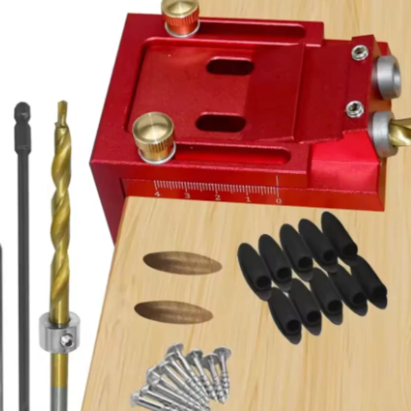 Two-Hole Pocket Hole Jig System Woodworking Kit - Drill Guide Step Bit Wooden Plugs & Screws for Joinery