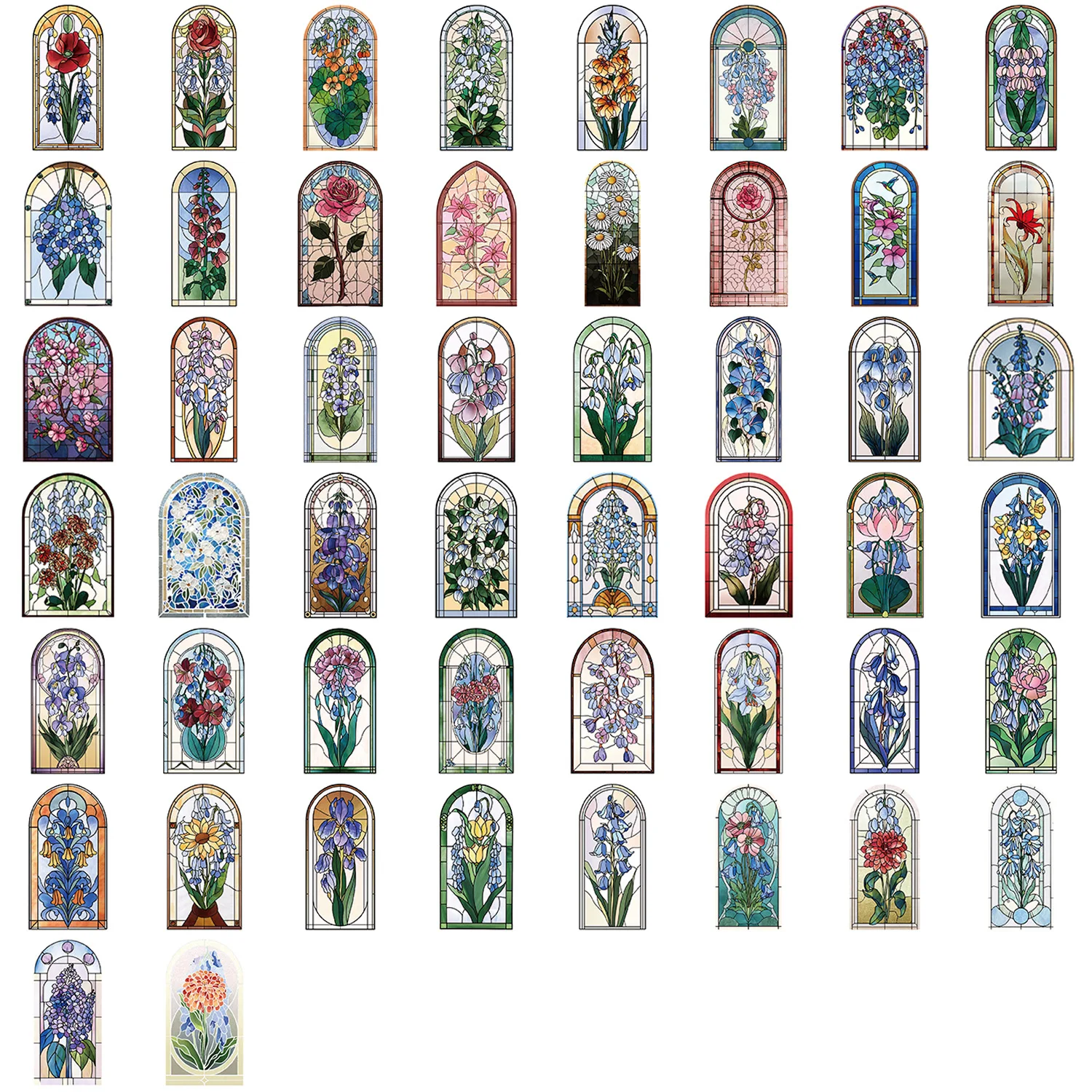 50 قطعة نافذة زجاجية ملونة الزهور ملصقات الإبداعية الكرتون الكتابة على الجدران الديكور DIY بها بنفسك دفتر حقيبة الغيتار الشارات لوح التزلج