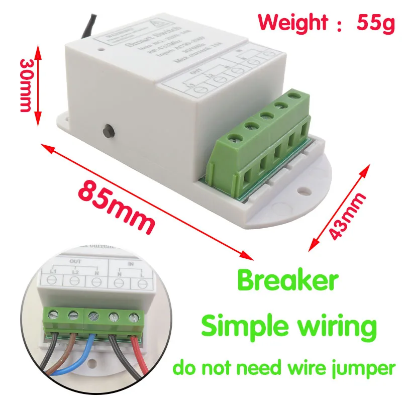 433MHz Rf Universal Remote Control 10A Relay Controller AC 220V 2CH Receiver and Transmitter for AC Motor Light Garage Gate Door