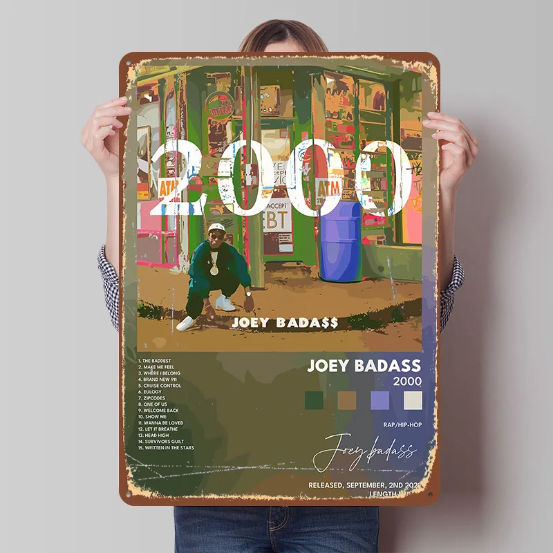 Joey Badass - 2000 Album Art Printed Poster Customized Retro Wall Art Vintage Metal Tin Signs for Home Bedroom Decoration Room