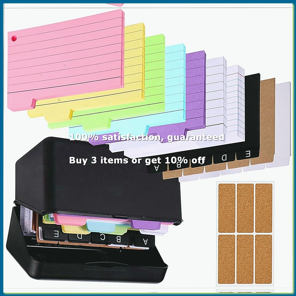 ●Index Card Holder Set,Index Box with 230 Assorted , Colourful Lined, 6 Rings and Stickers Perfect for School