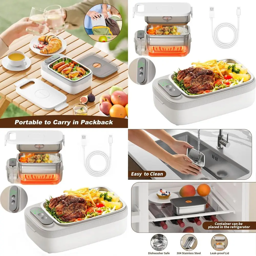 

Portable 1L Stainless Steel Lunch Box with 7-Timer Self-Heating for Men, Ideal for Office, Picnic, Car, and Work