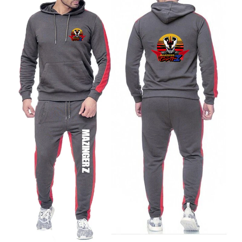 

Mazinger Z Anime 2025 Men New High Quality Hoodies+Casual Sweatpants Set Spring Autumn Solid Color Tracksuit