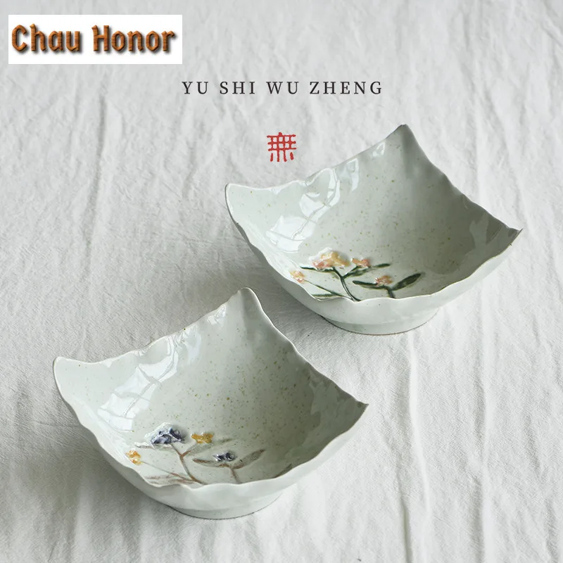 

Aesthetic Hand-painted Coarse Pottery Fruit Dishes Japanese Pastry Plate Household Plates for Food Teaware Supplies Ornaments