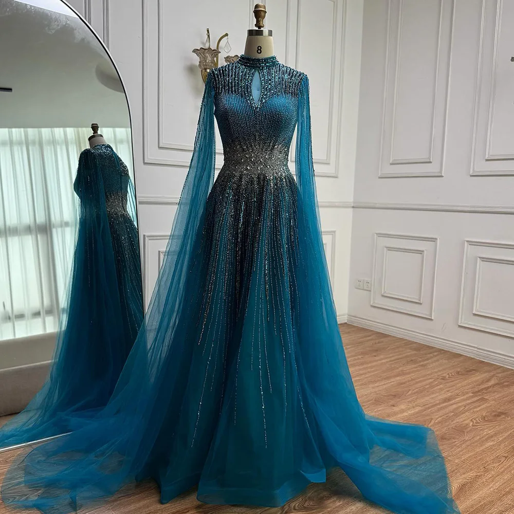 Luxury Modest Blue Beaded Evening Dress with Cape Sleeves  My Real  Experience Wearing the Serene Hill LA73059 to my Cousin's Wedding in Dubai