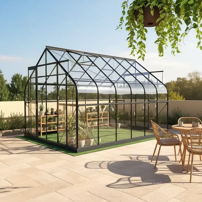 Super Strong Heavy Duty Rustproof Windproof Greenhouse with Aluminum Frame and Double Layer 10mm Clear Tempered Glass for All