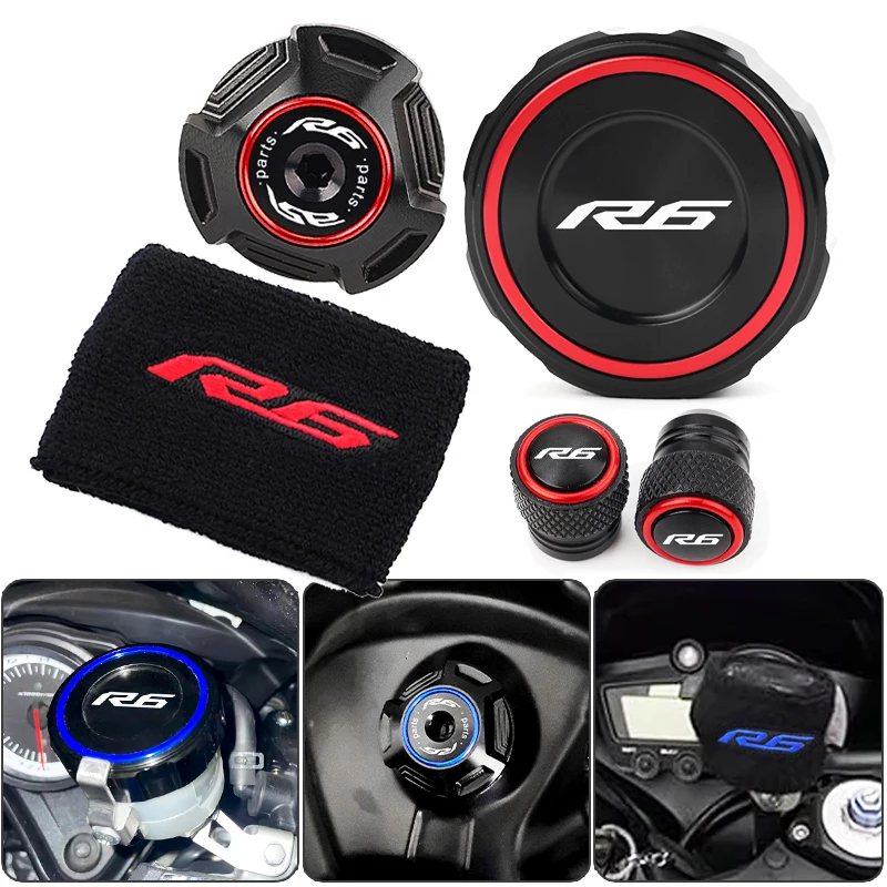 

For Yamaha R6 YZF R 6 YZF-R6 2001-2023 R6 2005 2006 2007 Accessories Motorcycle Brake Fluid Reservoir Cover Sock Oil Filler Cap