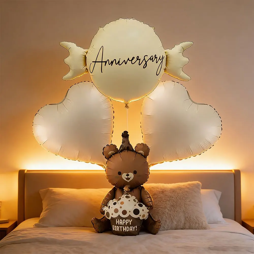 4 Stück braune Kuchen-Bär-Aluminiumfolienballons für Geburtstage, Hochzeiten, Jubiläen, Foto-Requisiten, Party-Hintergrund, Wanddekoration