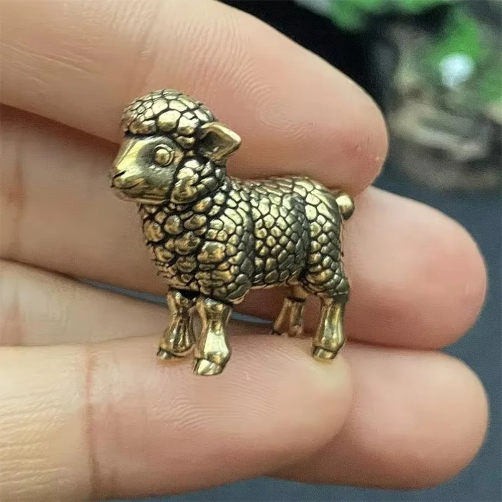 1PC Solid Brass Body Zodiac Sheep Statue Sheep Animal Theme Fine Carve Detail Tabletop Ornament Auspicious Implication