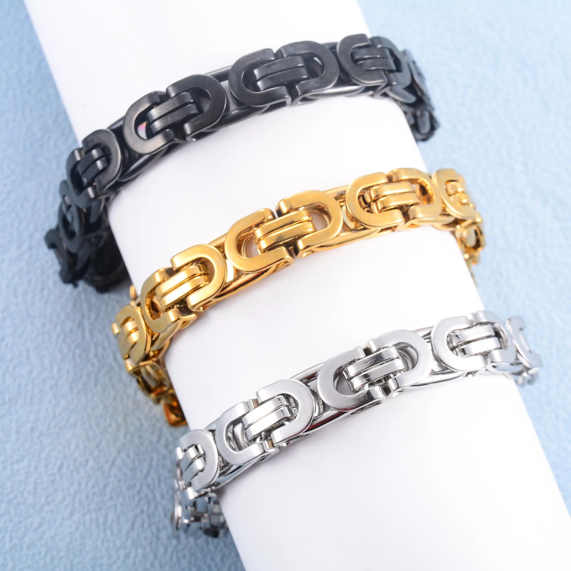 8,5 mm klobiges Byzantinisches Kettenbox-Armband aus Edelstahl für Männer, schwere Handkette, Hip Hop, Rock, Punk, Junge, Armband, Metallschmuck