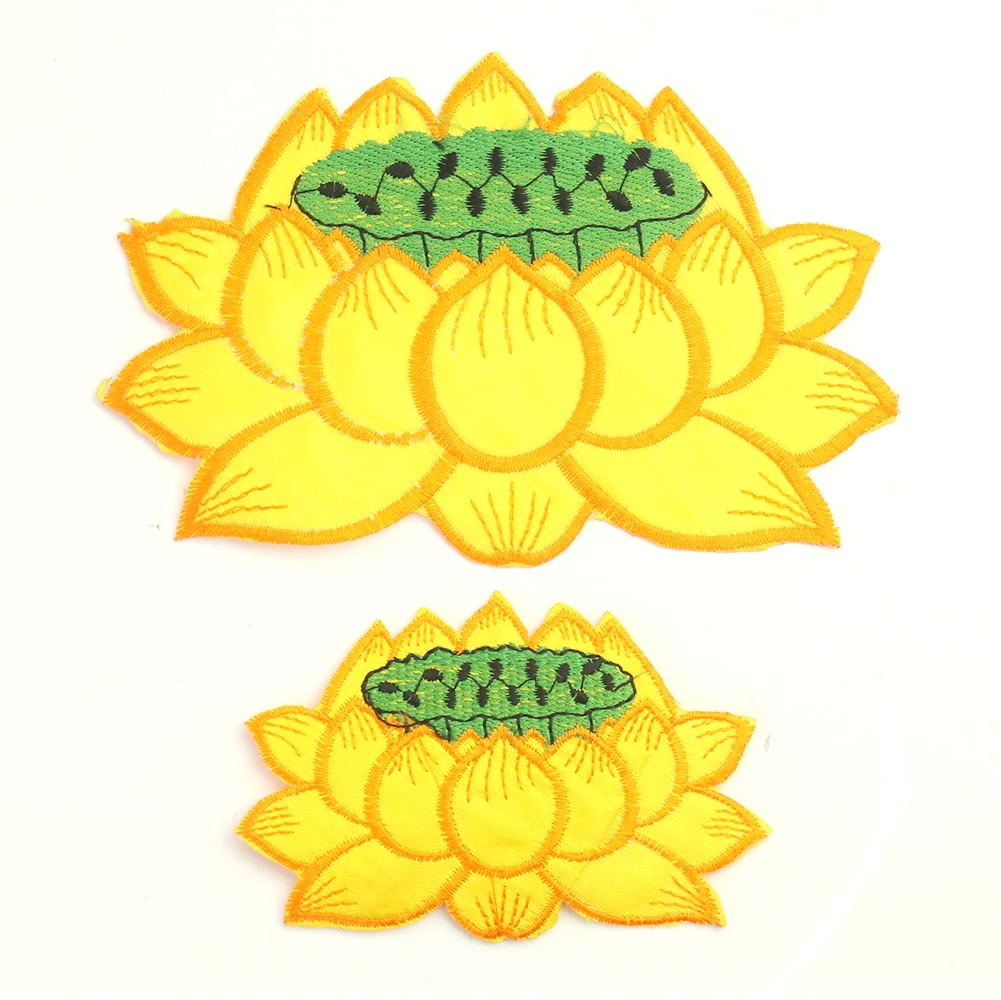 1PC Cartoon Buddhist Textile Supplies Yellow Lotus Sub Terrace Meditation Zen Clothes Embroidery Patch Curtain Sewing Decoration