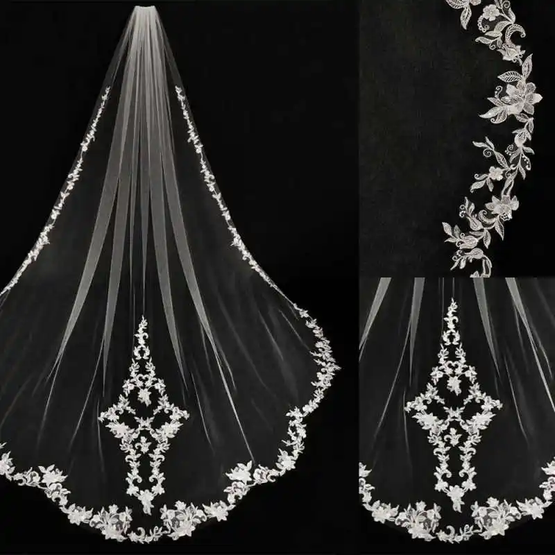 

High Quality Long Appliques Wedding Veils Lace Edge Bride Hoodie Customized Wedding Hair Accessories
