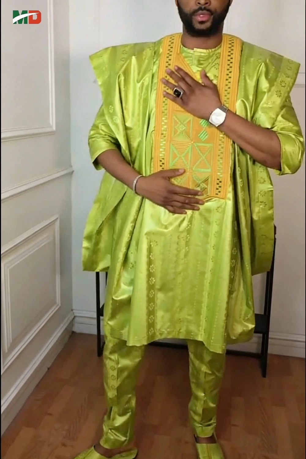 MD Afrikanische Kleidung Für Mann Traditionelle Agbada Sets 3PCS Grün Bazin Riche Hemd Hose Stickerei Hochzeit Party Anzüge plus Größe