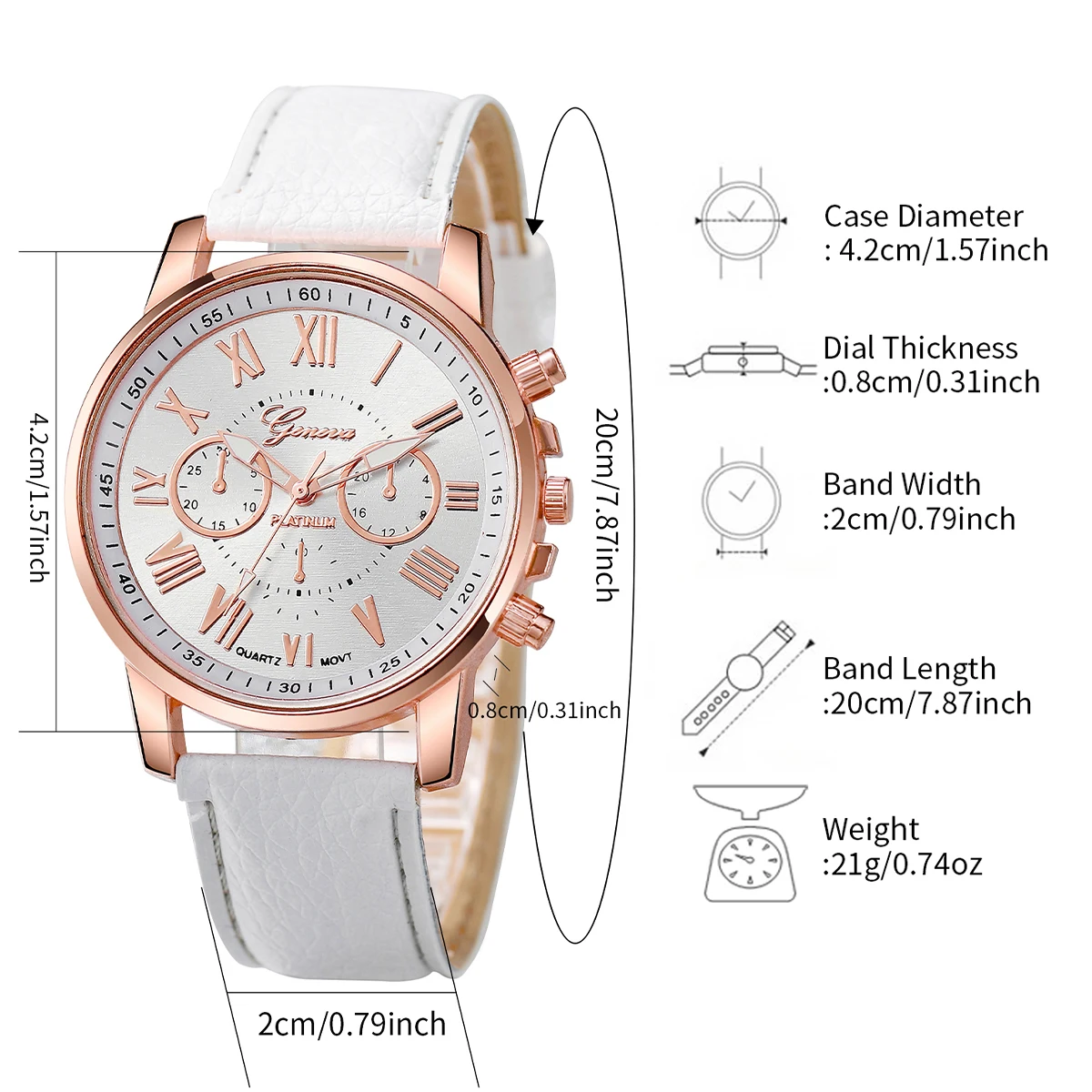 6PCS/Set Women's Watch Fashion Roma Dial Leather Band Quartz Watch Rhinestone Jewelry Set（Without Box）