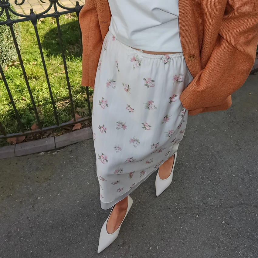2026 New Retro Sweet Rose Flower Floral Elastic Waist Small Skirt