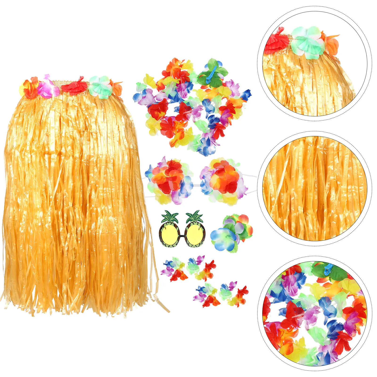 

Tropical Hawaii Themed Party Decorations Hula Skirt Garland Set Grass Skirt Hawaiian Outfits for Women Grass Skirts for Adults
