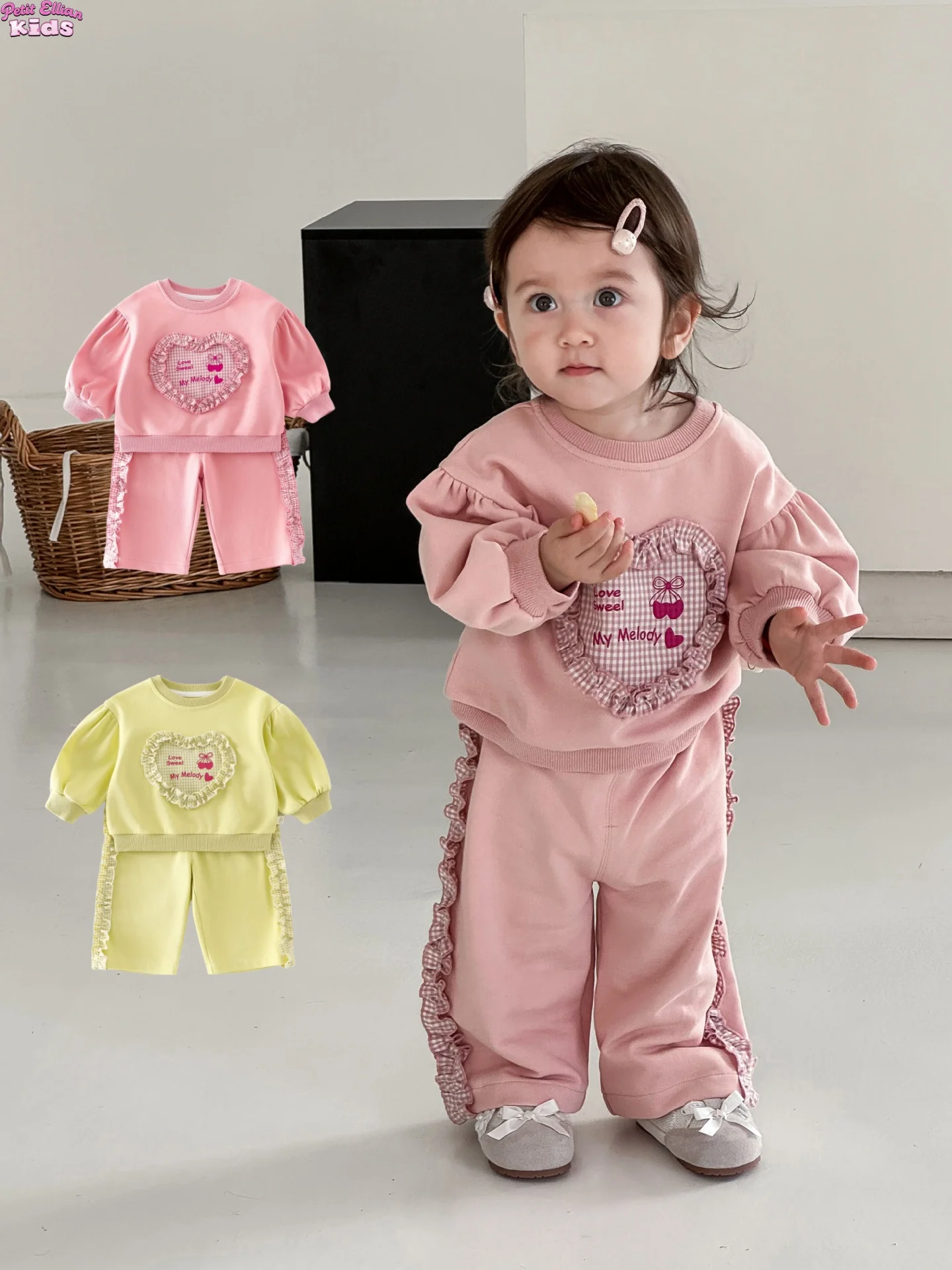 Baby Girl Clothes Cotton Heart Applique Sweatshirt Sets 0-5Y Children's Top and Bottom Clothes Ruffle Trim 2Pcs Casual Outfit