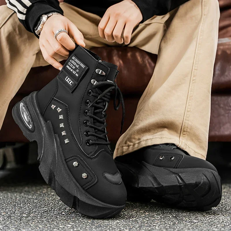 Height Increasing High Top Boots Outdoor Sports Sneakers Mens Leather Casual Shoes Thick Soled Men Shoes Zapatos De Hombre