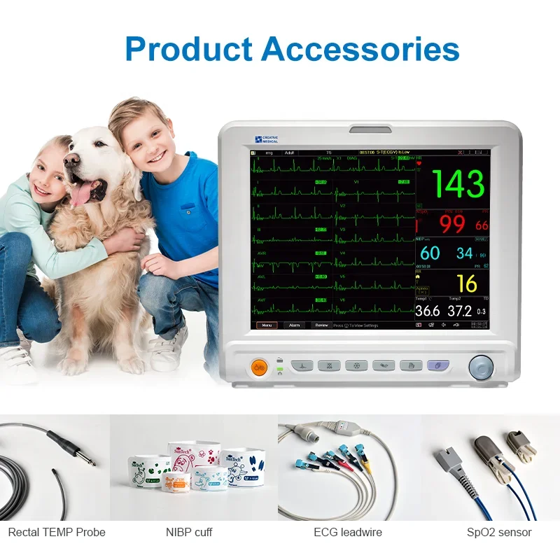 Portable Multi-Parameter Animals Vit al Si gns Mo nitor Machine Veterinary Patient Moni tor For Pets Clinics And VET Hosptials