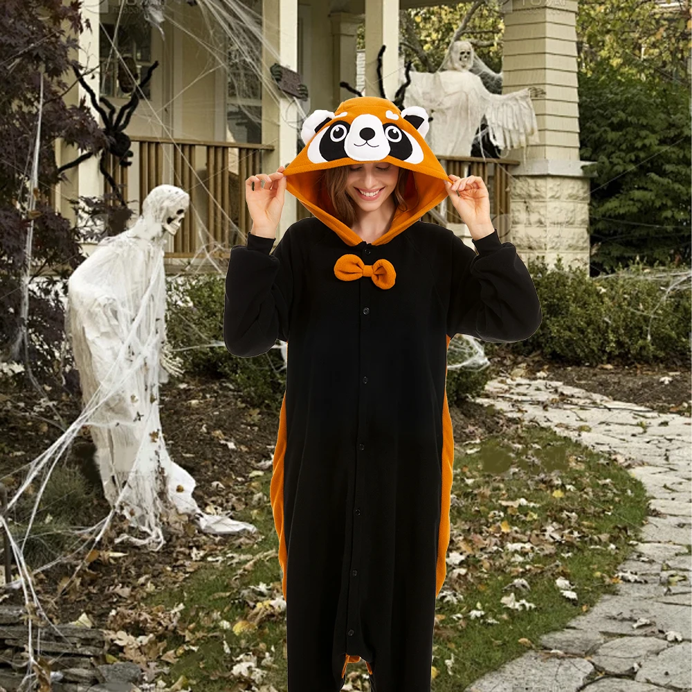 

Red Panda Onesie Pajamas For Adult Women Winter Soft Warm Sleepwear Halloween Christmas Cosplay Costumes One-piece Homewears