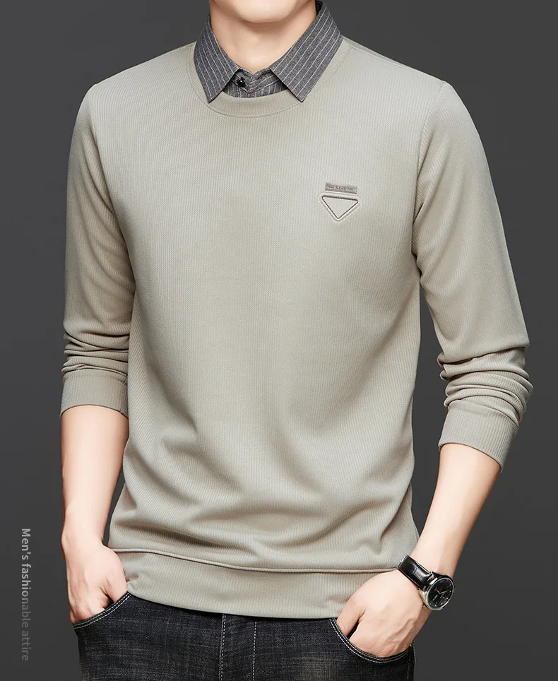 

Футболка с двумя длинными рукавами и воротником, мужская футболка весны 2025 года, новая повседневная рубашка-поло, топ