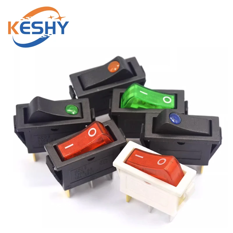 5PCS KCD3 Rocker Switch ON-OFF ON-OFF-ON 2 Position 3Pins Electrical equipment With Light Power Switch 16A 250V / 20A 125V AC