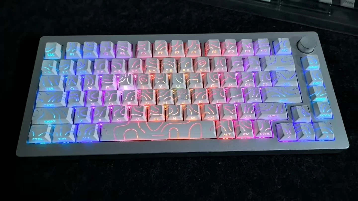 97 Klawiszy Białe Konturowe Linie PBT Double Shot Keycaps Podświetlane Bocznie Półprzezroczyste Profil Cherry do Klawiatur Mechanicznych MX