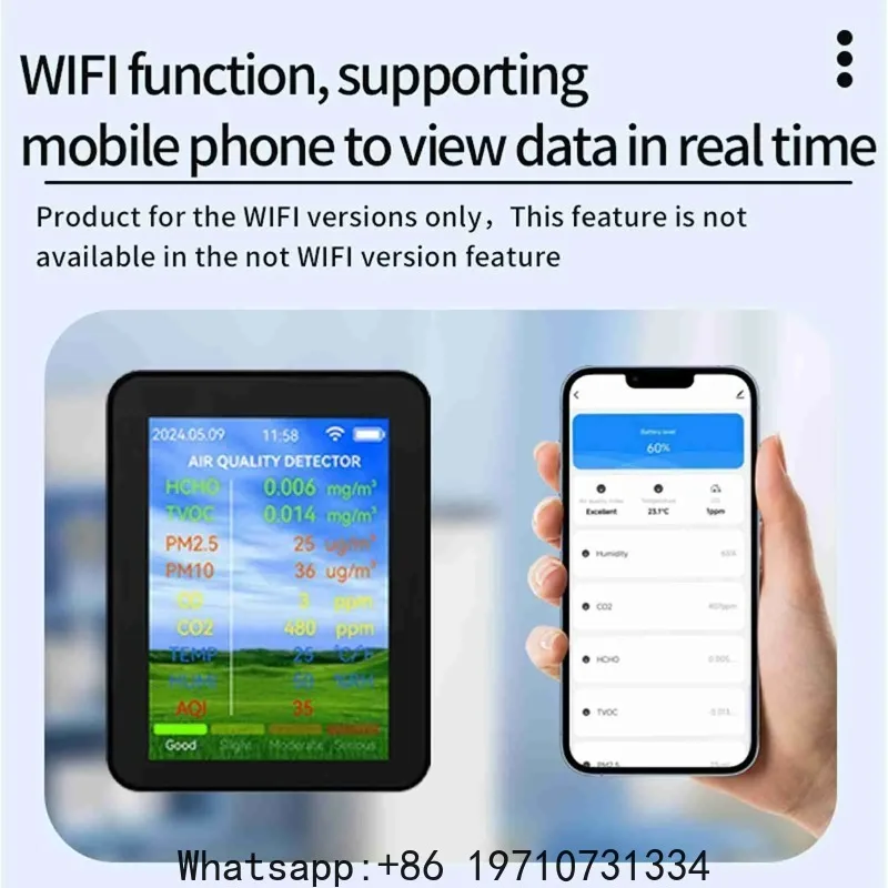 WiFi Multifunctional Air Quality Meter Household HCHO TVOC Carbon Monoxide CO2 PM2.5 PM10 Tester Portable Temperature Humid