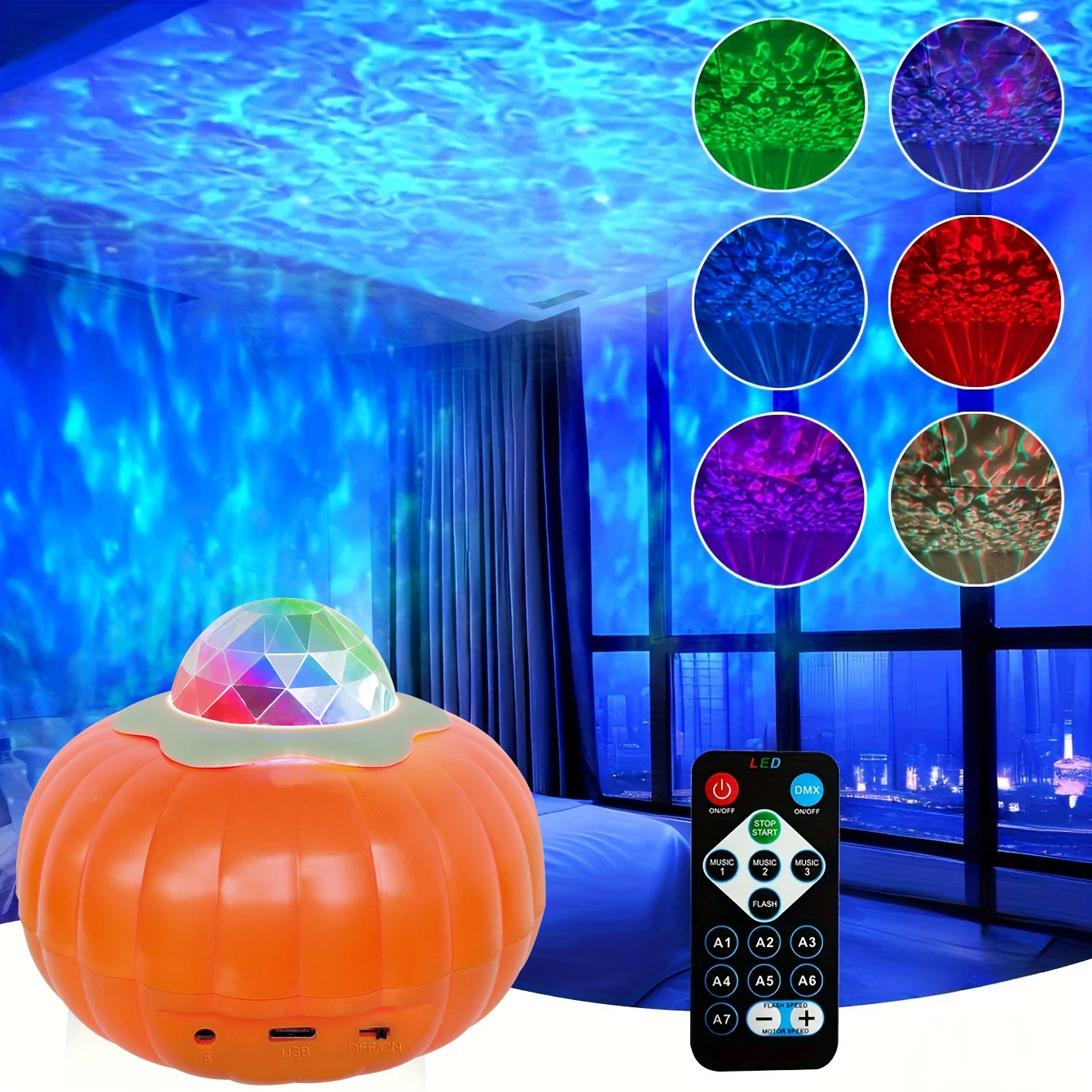 Starry Sky Projector Aurora Night Light With Remote Control Sound-Controlled for Bedroom Halloween Atmosphere Decoration Lamp