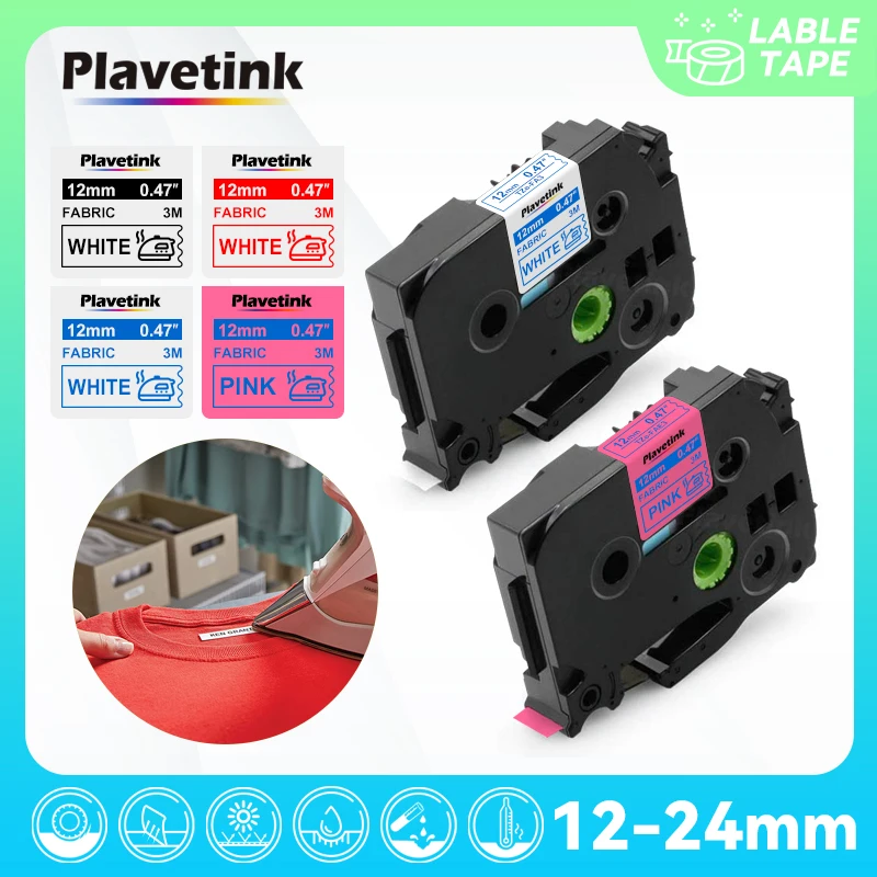 PLAVETINK 12mm /18mm Fabric Tapes FA231 Compatible for Brother FA3 FA3R FA4 FA241 FA4R Fabric Iron On Label for PT Label Maker