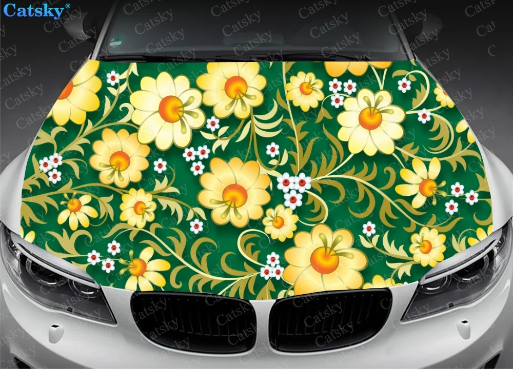 Custom Bohemian Flowers Car Hood Vinyl Sticker Wrap Film Engine Cover Decal Protect Sticker Car Accessories Decoration Gift