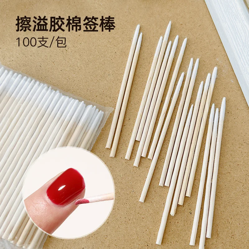 100Pcs Nails Wood Swab Clean Sticks Bud Tip Wooden Cotton Head Manicure Detail Corrector Nail Art Polish Remover Nail Salon Tool