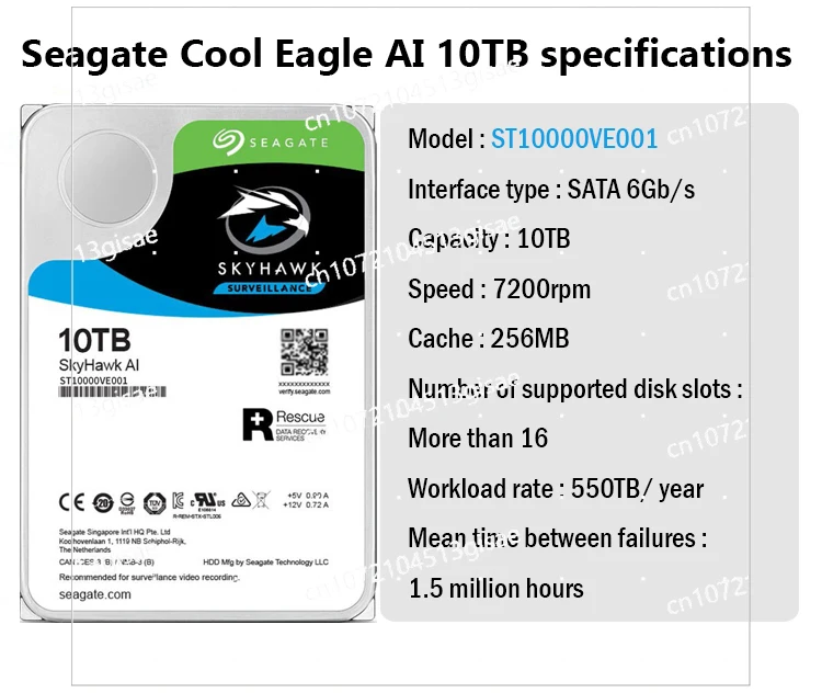 Imagem -03 - Disco Rígido Original da Seagate St10000ve001 Hdd 10tb 7200 Rpm 256mb de Cache Sata Gbps 3.5 Novo St10000ve01