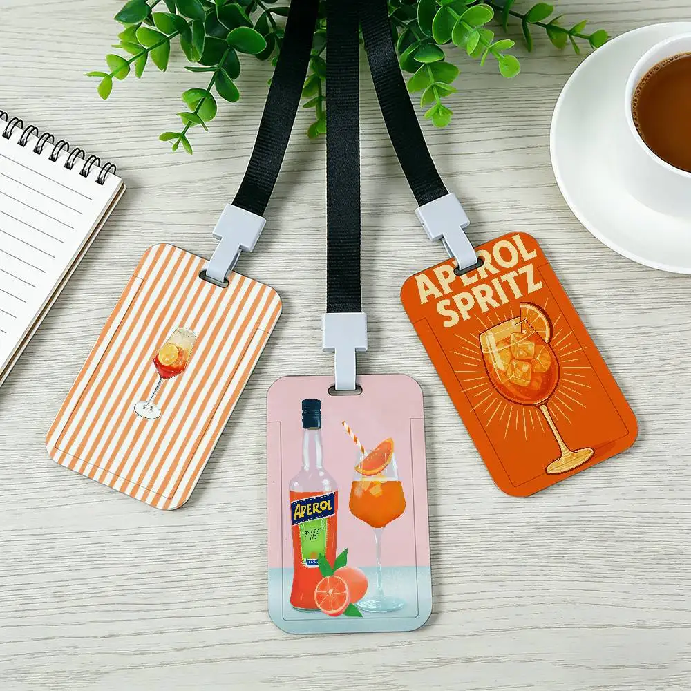A-Aperol Spritz Card Holder Lanyard Company Staff Pass Unisex ID Name Work Card Holder Office Supplies