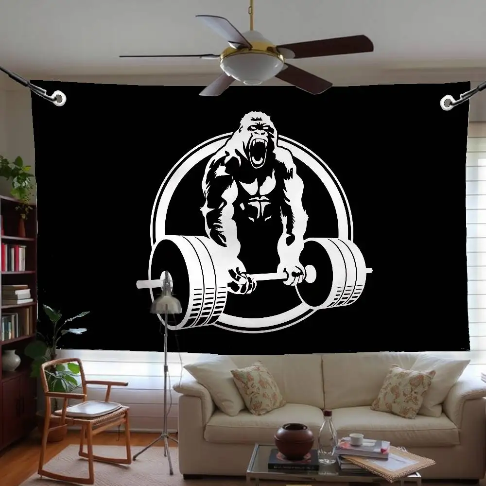 

Gorilla Barbell Flag Tapestry Funny Banner For College Dorm Room Bedroom Outdoor Living Room Wall Decor Party