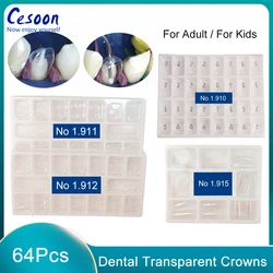 64Pcs Dental Transparent Crowns Anterior Posterior Deciduous Temporary Preformed Molar Tooth Crown Adult Kids Dentistry Material