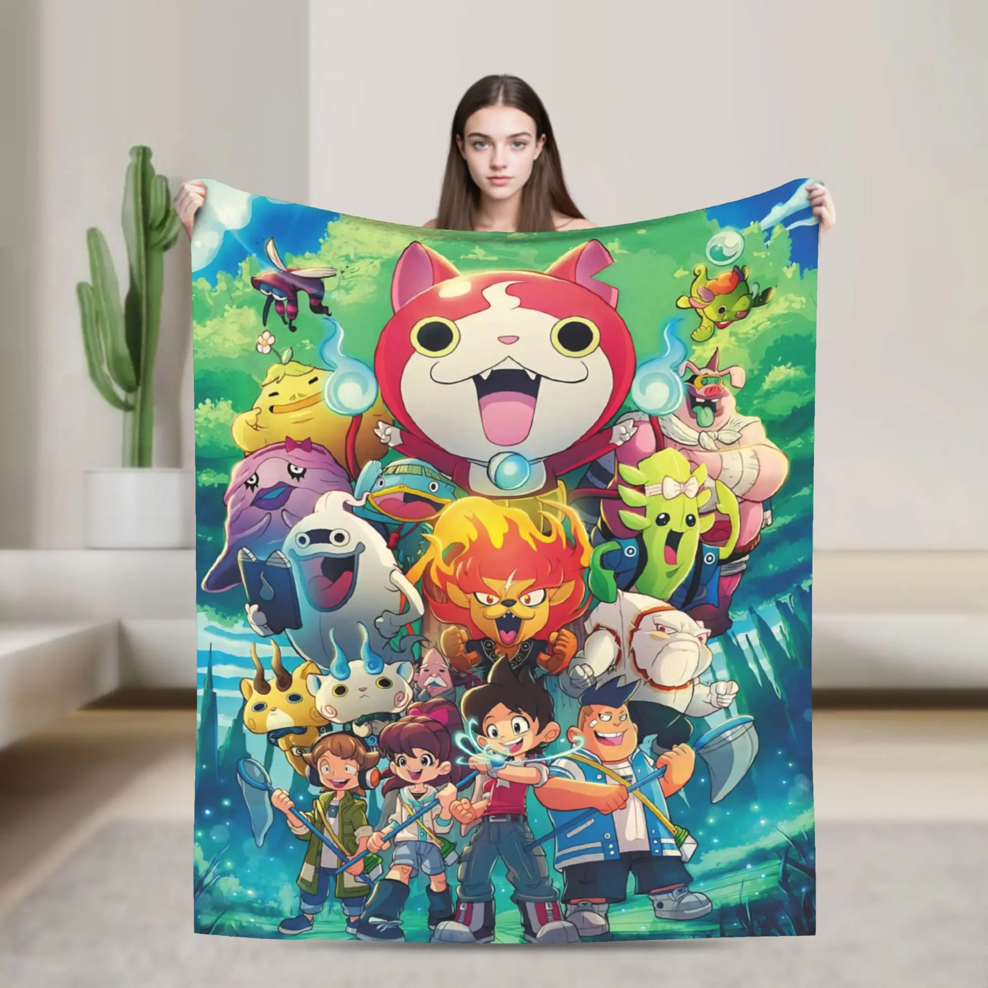 Yokai Watch Game Knitted Blankets Jibanyan S Flannel Throw Blankets Home Couch Decoration Soft Warm Bedspreads