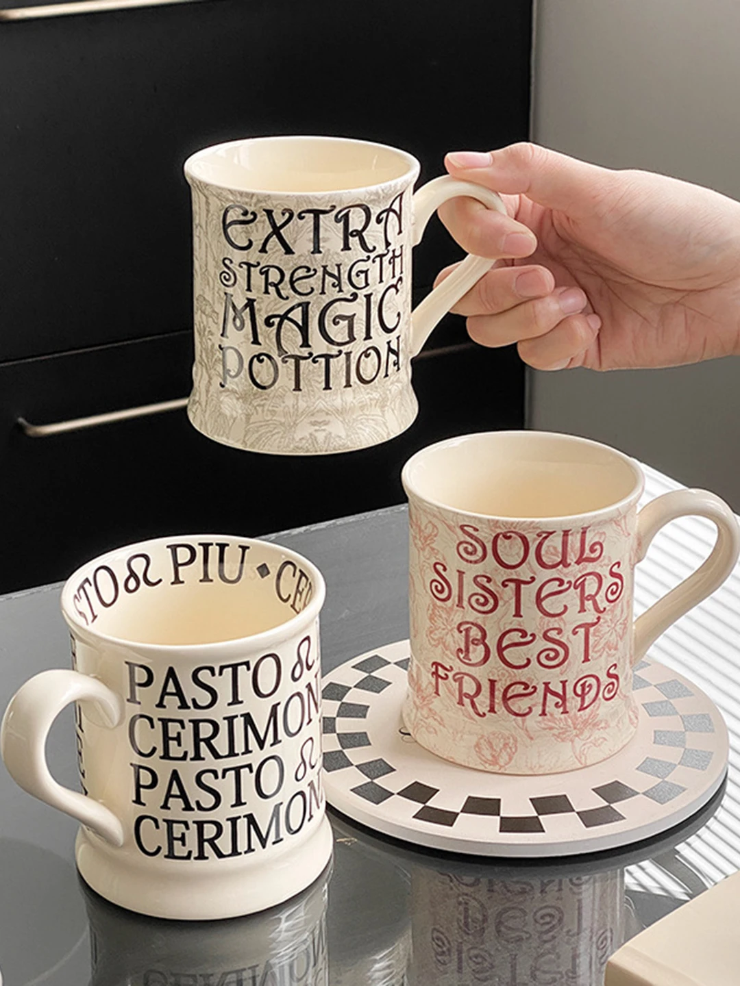 Retro High Aesthetic Cerc Coffee Mugs Office Water Cups Letter Design Busin Casual Dining Utensils Single Ear Handle